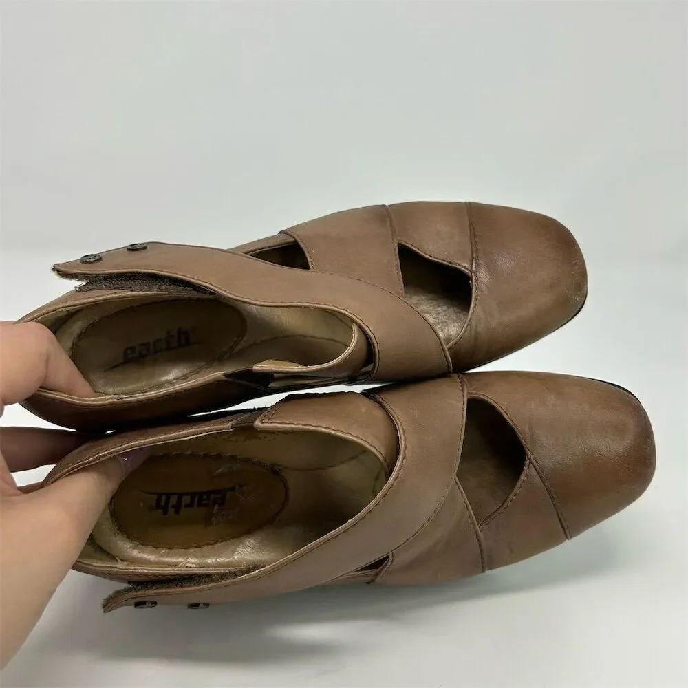 Earth Women's Mary Jane Wedge Shoes Brown Leather Size 7 Casual Comfort